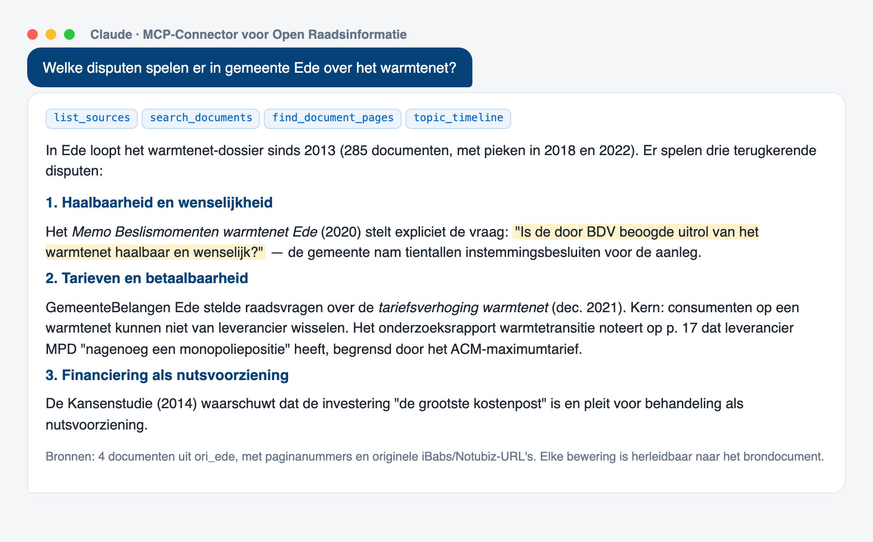 Voorbeeld: disputen over het warmtenet in gemeente Ede